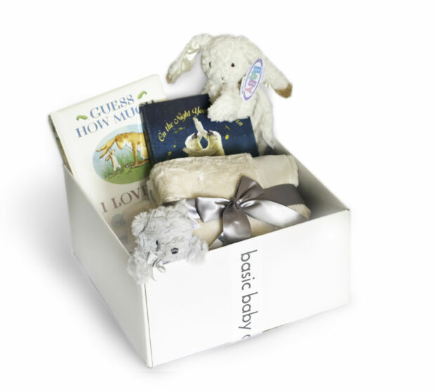 basic baby cuddles and snuggles gift box for babies, new parents, and new moms