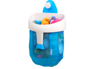 Bath toy organizer in new baby gift bundle