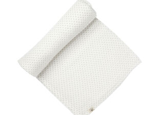one of the best baby gifts is a pehr pin dots swaddle in grey